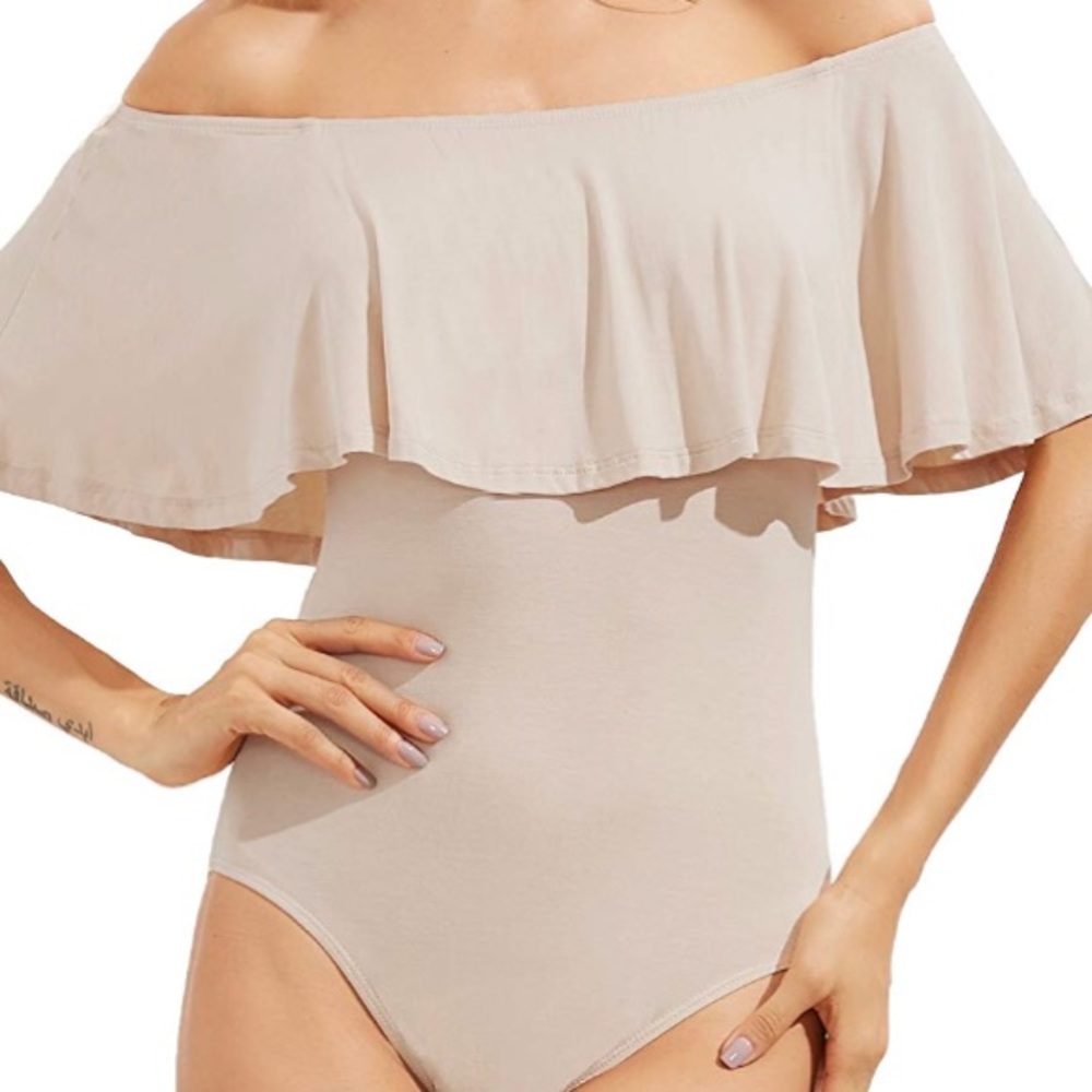 KATE NUDE OFF SHOULDER WOMANS RUFFLE BODYSUIT ✨ - Picture 7 of 7